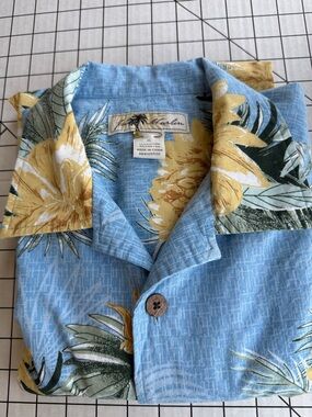 Vintage Joe Marlin Hawaiian Shirt XL Blue Yellow Floral Cotton Rayon Camp Collar